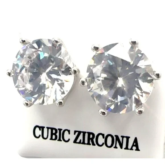 Cubic Zirconia Stud Earrings 925 Sterling Silver 3 ct - Picture 4 of 10